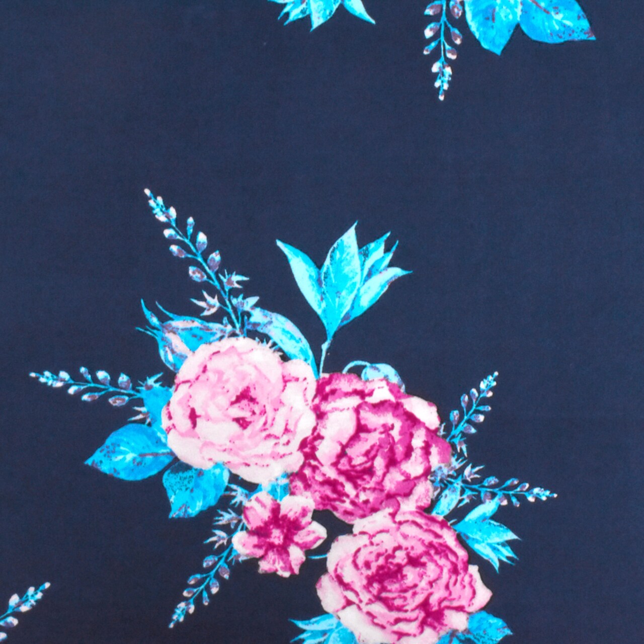 Blue-Pink-Multi Floral Printed Double Brushed DTY Knit Fabric By the Yard